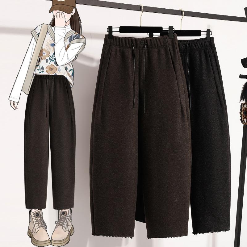 DIMANAF 2025 Autumn Winter Plus Size Pants Women Vintage Lady Thick Long Pants Loose Casual Oversized