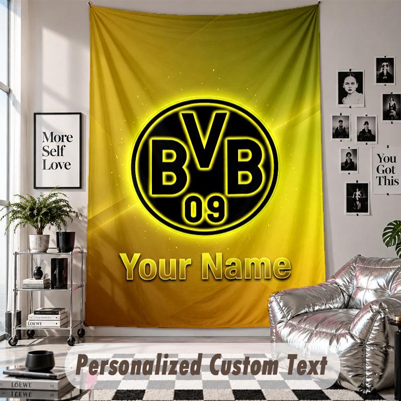 Arazzo da Appendere alla Parete con Nome e Testo Personalizzati, Arazzo Decorativo Borussia Dortmund per Camera da Letto