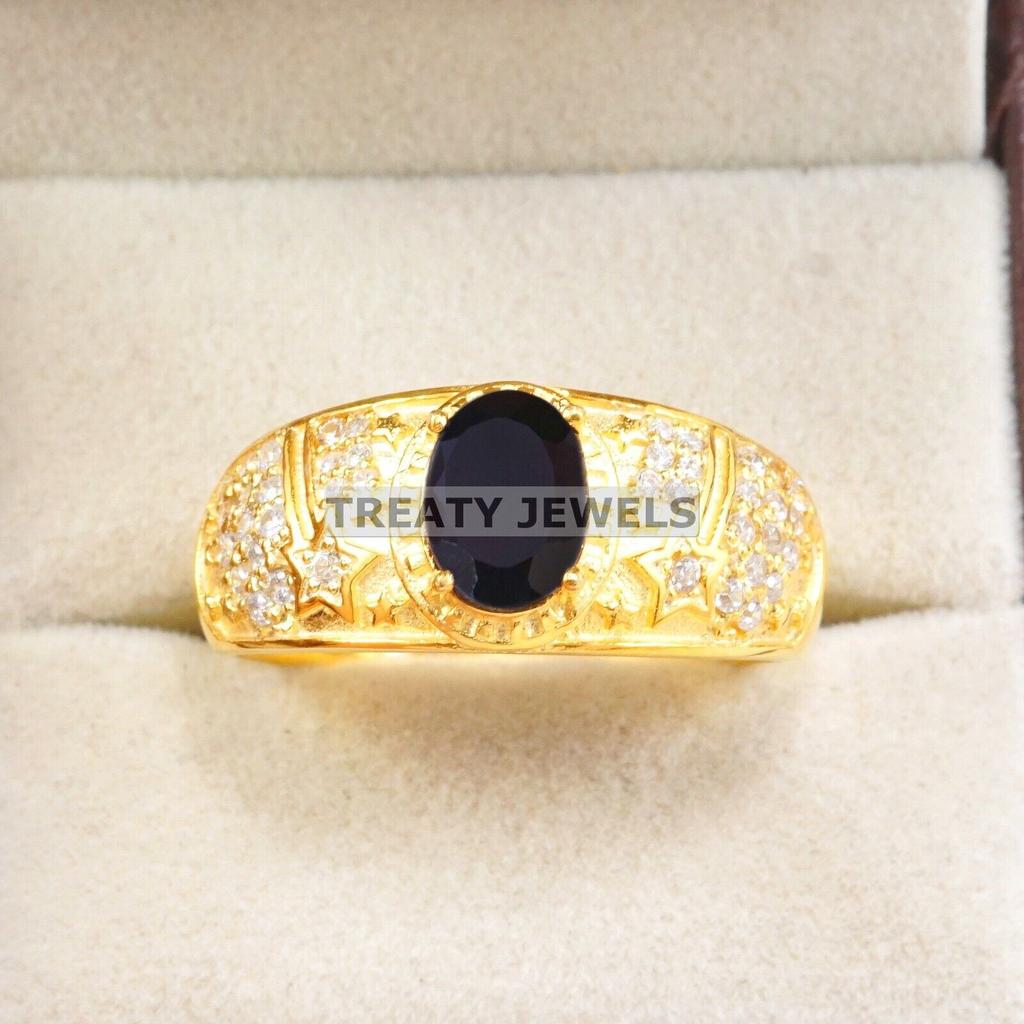 Black Onyx Oval Cut With 925 Silver Gold Plated Ring For Men's #A838 JL375666950342