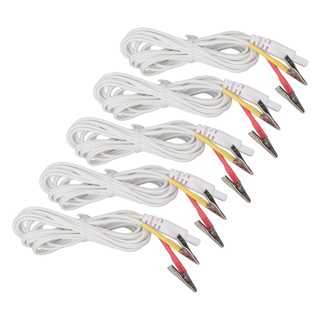5 Stück Krokodilklemmen-Elektrodenkabel Rot Gelb Verbindungskabel für Therapiegerät für TENS-Gerät Weiß