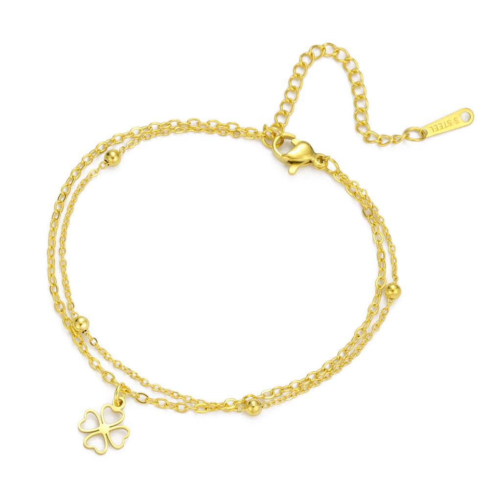 Simple Hollow Heart Four Leaf Clover Pendant Bracelet Fashion Versatile Women Jewelry