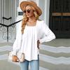 2023 Autumn/winter Women's Casual Square Collar Long Sleeve Dovetail Solid Color Loose T-shirt