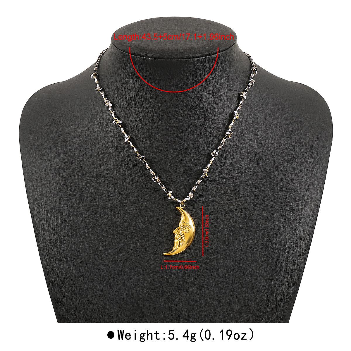 

Ожерелье с подвеской из нержавеющей стали в виде солнца, звезды, луны, креативный дизайн, черно-белая веревочная цепочка