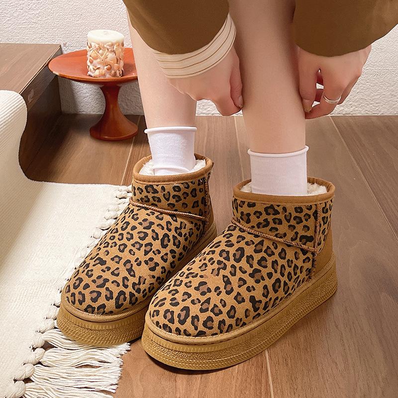 

Осень и зима новые теплые хлопковые туфли леопардовый принт женские хлопковые ботинки на толстой подошве утолщенные теплые ботинки на платформе женские 41