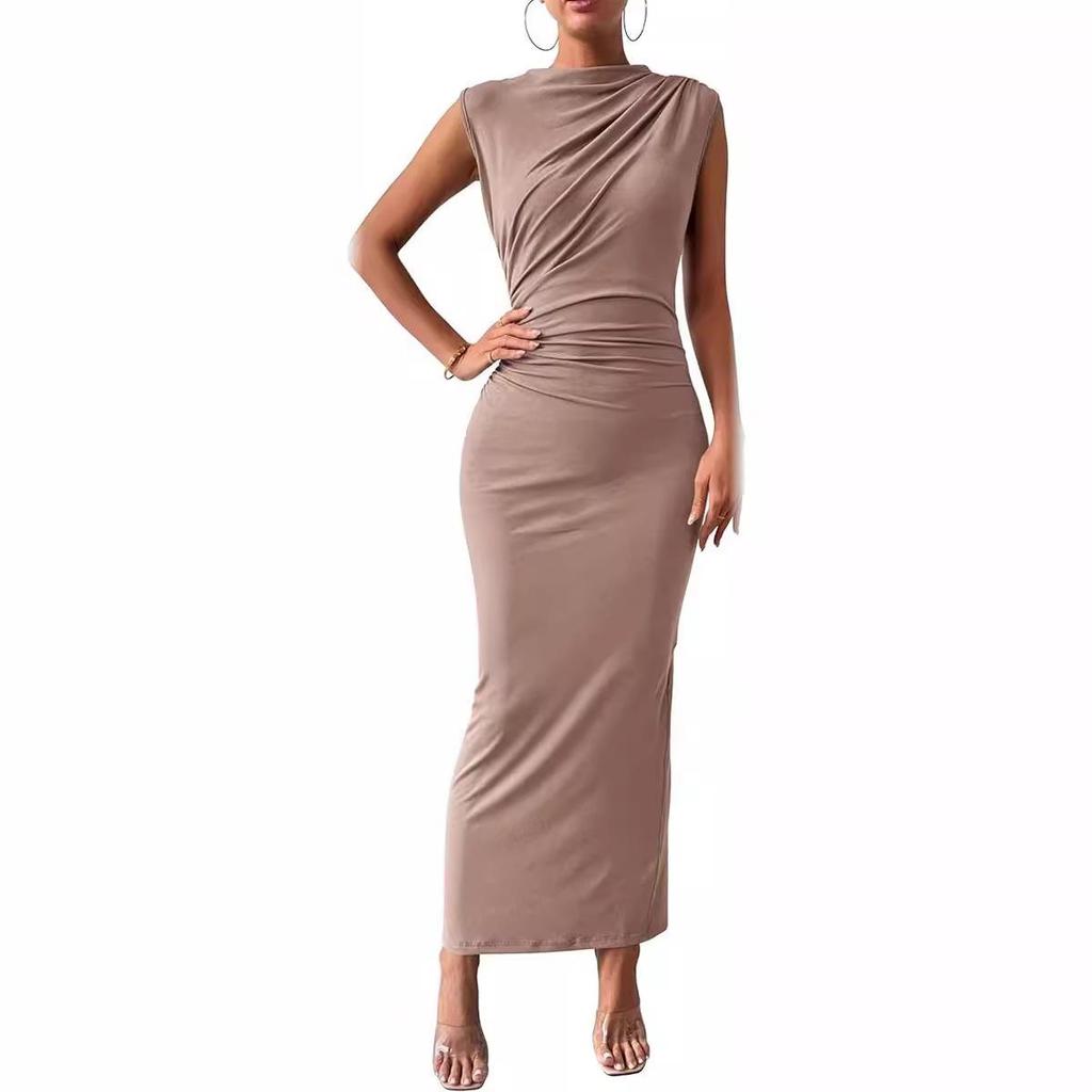 European Spring/Summer Sleeveless Back Slit Pleated Tight-Fitting Women's Dress 2026
