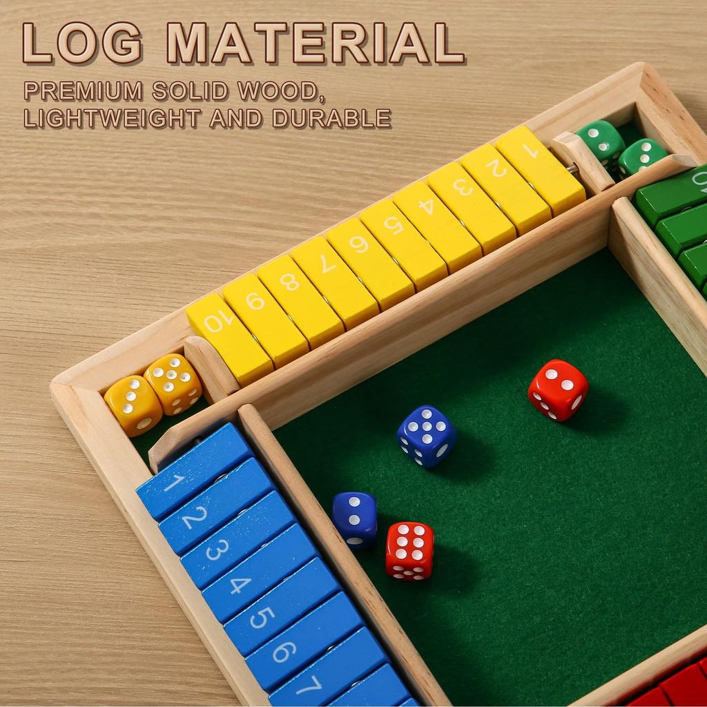 AIUAZA Dice Game Close the Box Wooden Board Game 4 Sides Family Math Game for Players Educational Learning Interactive Game Classic Tabletop Game for