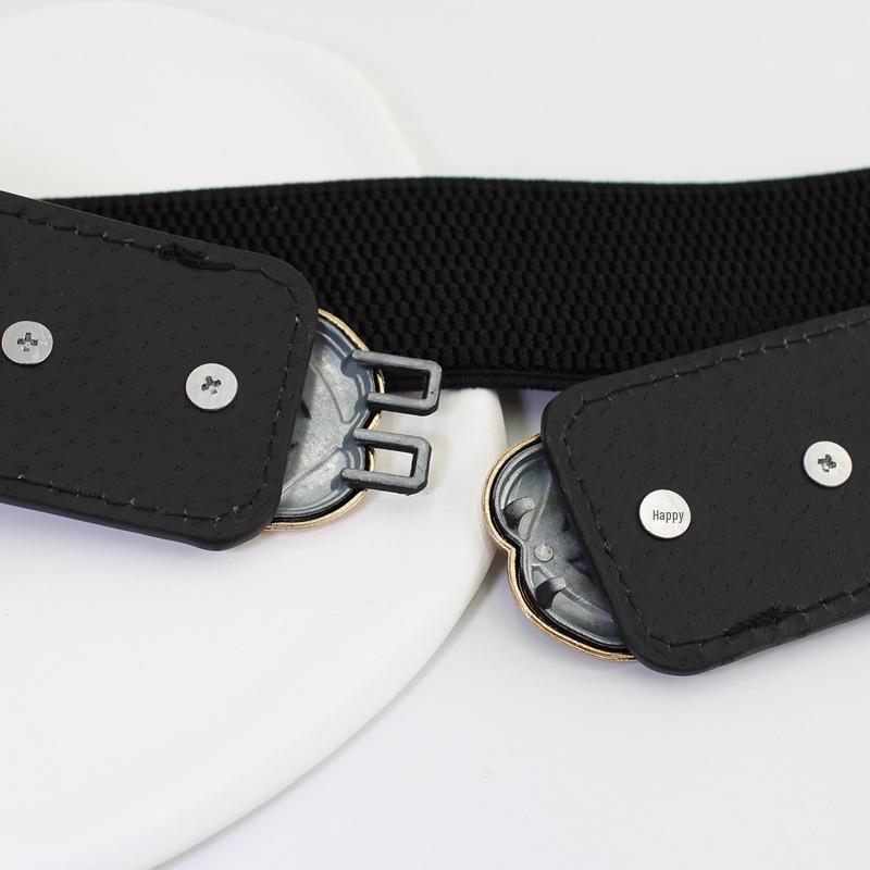 Women's Fashionable Elastic Waist Skirt Sweater with Leaf Buckle and Slim 4cm Belt