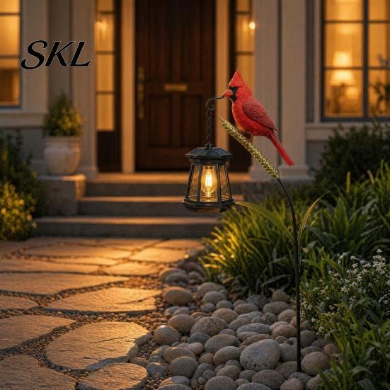 Rust-resistant Memorial Light Metal Red Bird Garden Stake Lamp, Vintage Lantern for Cemetery Yard Patio, Long-lasting Outdoor Rustic Ornament,