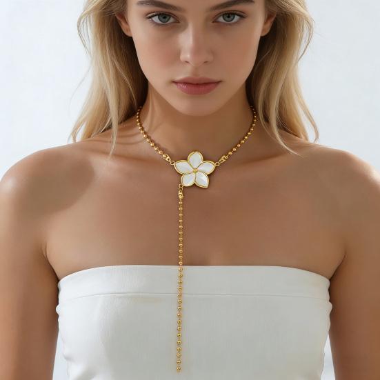 Flower Drop Y Necklace Women Flower Choker Chain Adjustable Dainty Long Necklace Gift for Wedding Birthday Anniversary