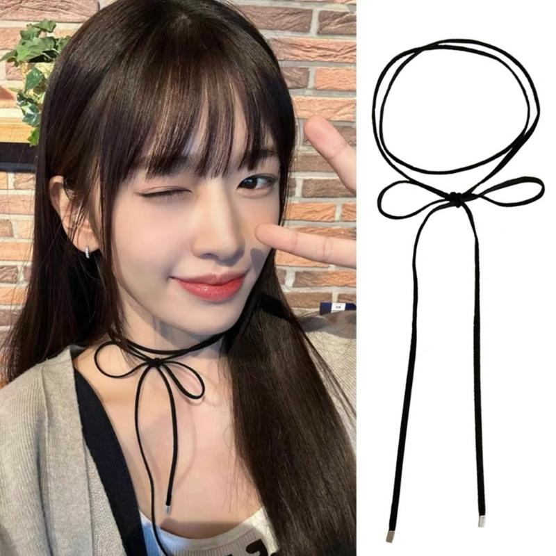 Gotisk Svart Lång Sammet Rosett Halsband för Kvinnor Koreansk Knytbar Berlock Chokers Krage Smycken Gåva för Kvinnor Flickor