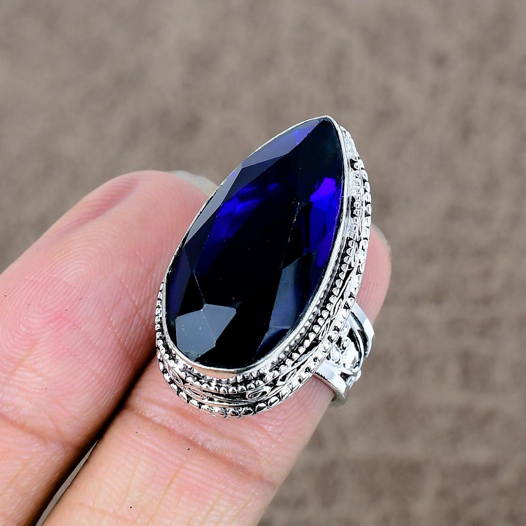 Blue Topaz Genstone Handmade 925 Sterling Silver Jewelry Ring Size 6.5 KKG-485