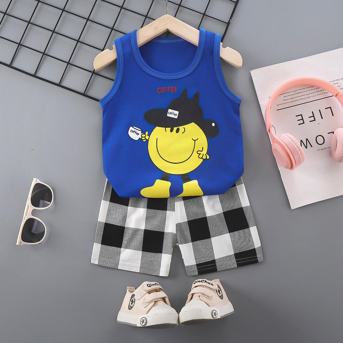 

Kid s 2 Piece Printed Suit Short Sleeve Button Up Top Wide Leg Pants Suit Set Pajamas Home Casual Suit 73 синій