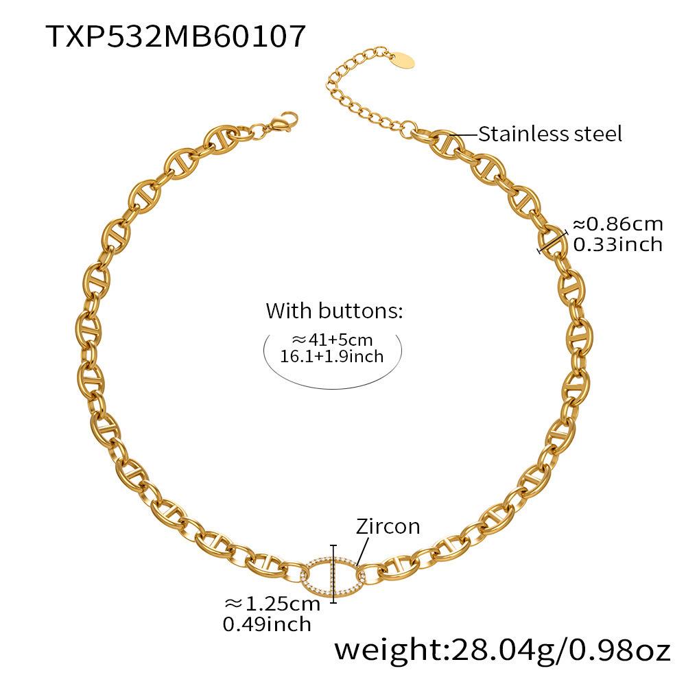 Stainless Steel Pig Nose Zircon-Inlaid Jewelry Set: Necklace, Bracelet, Earrings