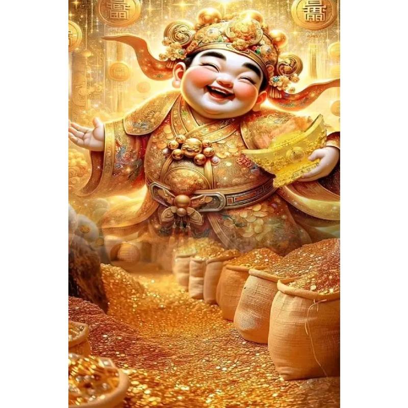 Fengshui God of Wealth Canvas Painting Wall Art Luxury Golden Lucky Money Gods Poster Prints For Office Living Room Home Decor