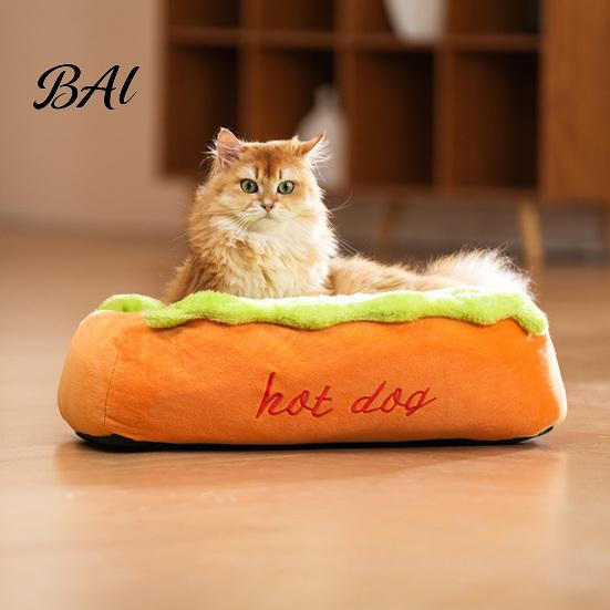 Waschbares Katzenbett Hot Dog Haustierbett, Abnehmbare Matte, Gemütliches Plüsch Verspieltes Tierbett Niedlich für Kleine Hunde Katzen Innengebrauch Bezug