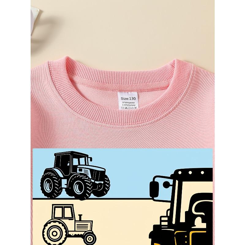 Kids Sweatshirt Crew Neck Sweatshirt Featuring a Tractor And Farm Machinery Design, Perfect for Autumn And Winter