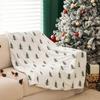 1 Cozy Modern Christmas Tree Embroidered Plush Throw Blanket Suitable for All Seasons Geometric Pine Tree Machine Washable