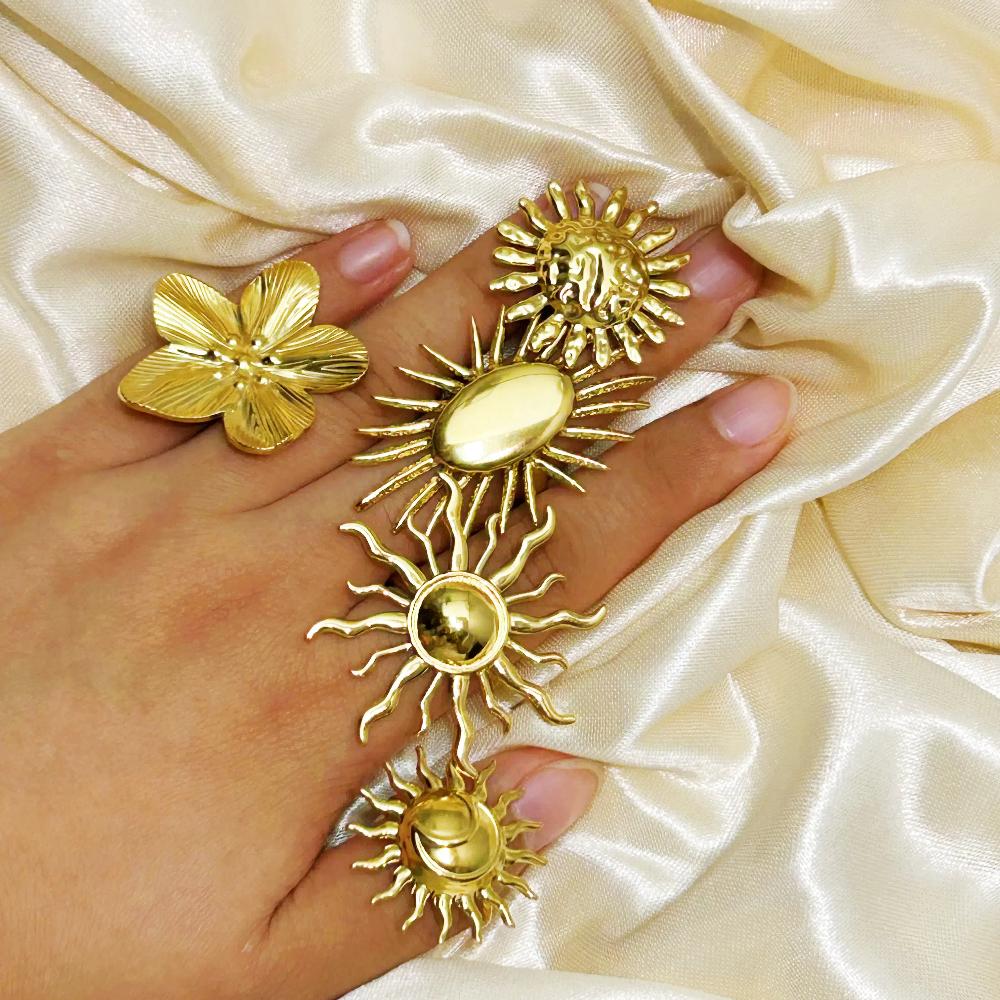 Stainless Steel Exaggerated Sunflower Ring For Women Men Fashion Gold Color Punk Flower Open Rings Romantic Jewelry Gift Anillos