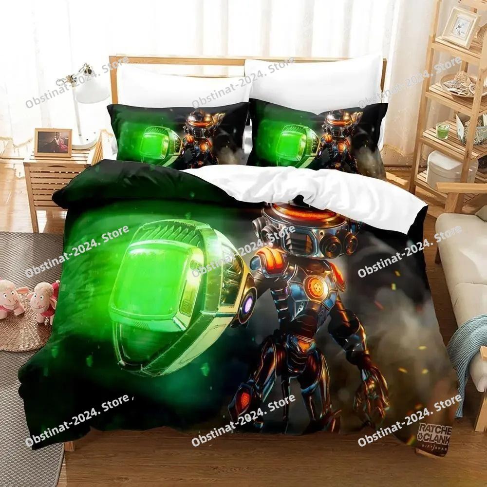 Set Biancheria da Letto 3D Gioco Ratchet & Clank Rift Apart Set Letto Stampato Copripiumino Lenzuolo Federa Letto Trapunta Morbida Matrimoniale Queen King Size