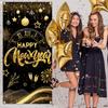 New Years Decorations 2026 Door Cover, Black and Gold Happy New Year Door Banner NYE Front Porch Hang Door Cover, NYE Door Banner for New Year Eve