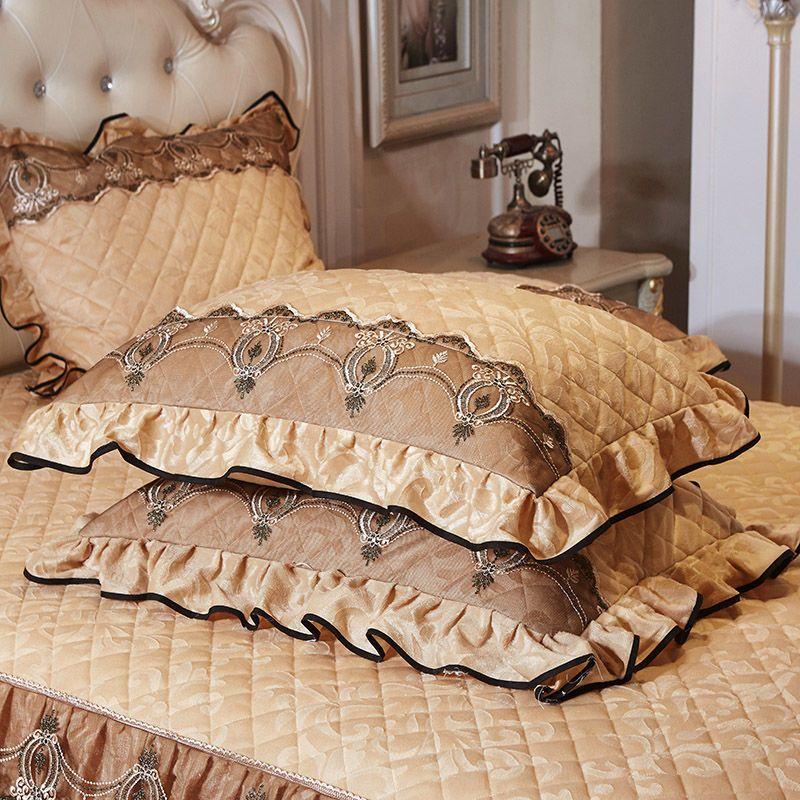 2pcs Quilted Lace Pillow Case Cover Velvet Home Decorative Rectangle Pillow Sham Winter Warm Soft