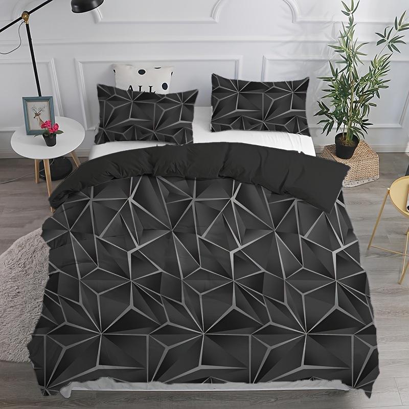 3D Visual Quilt Cover Abstract Geometric Lattice Three-Piece Set Down Quilt Cover Bedding