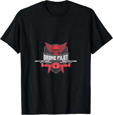 Drone Pilot Skull Wings Graphic Tee Soft Breathable Casual TShirt for Men