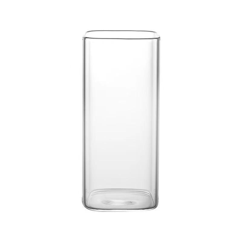 Korean-Style Square Glass Water Cup with Lid – Transparent, Simple, Flat Bottom, Heat-Resistant, Elegant Design for Women