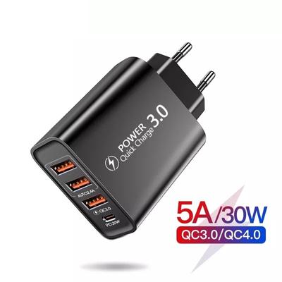 Caricatore USB a 4 porte 5A 30W Caricatore rapido da muro per ricarica rapida per Xiaomi iPhone 15 Pro Max Caricatore portatile per telefono Adattatore QC 3.0 Spina UE/USA