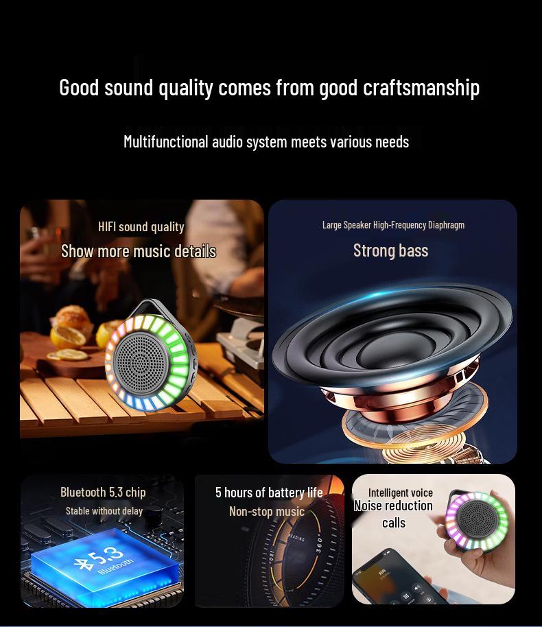 L34 RGB Sound-Activated Bluetooth Speaker with Card Slot - Enhanced Stereo, Noise Reduction, Cool Bass, Long Battery Life