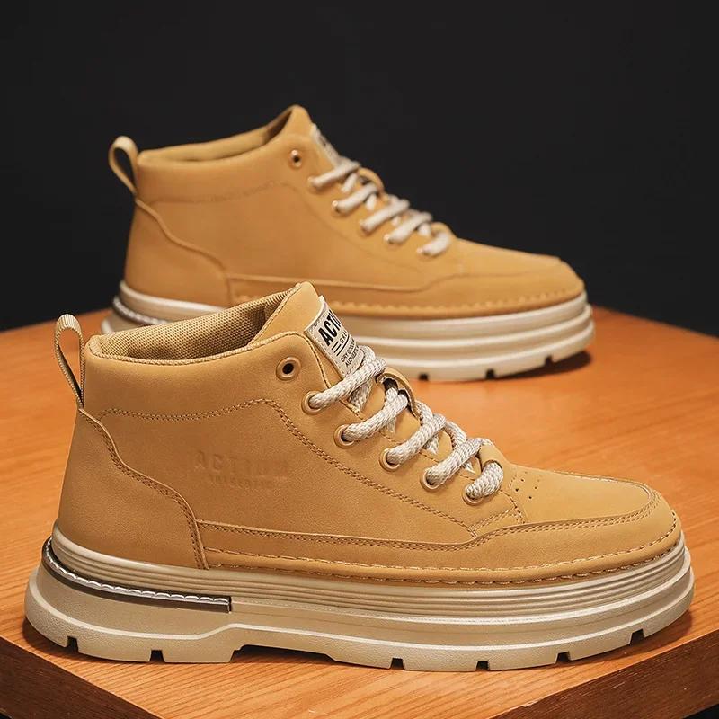 

Autumn winter hot trend versatile men s outdoor workwear casual shoes with lace up wear-resistant plus size fashionable boots 44 жовтий