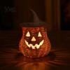 Rustic Fall Aesthetic Halloween Pumpkin Lantern Tabletop Decor, Woven Witch Hat Candy Bowl & LED Gothic Home Decor Prop, Centerpiece for Shelf Mantel
