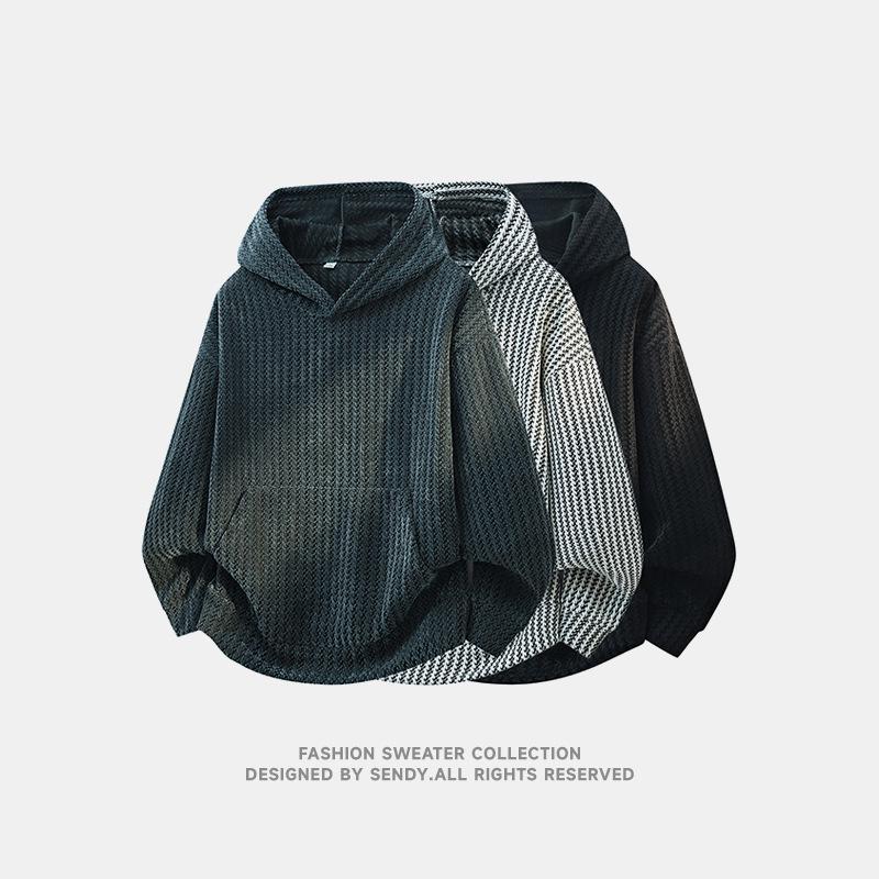 Men's Solid Color Round Neck Hoodie - Casual Autumn Loose Fit Pullover T-shirt