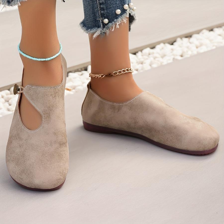 Fashion Retro Style Women's One-pedal Flat Shoes - Light and Comfortable, Round Head Design and Rubber Sole