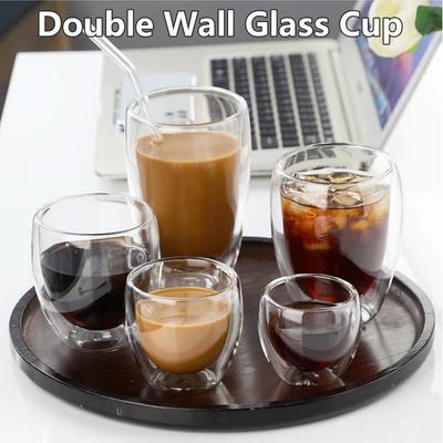 250-450ml Double Wall Glass Cup Round Style Solid Color Beer Milk Coffee Heat Resistant Water Cups Transparent Mug Glass Mug