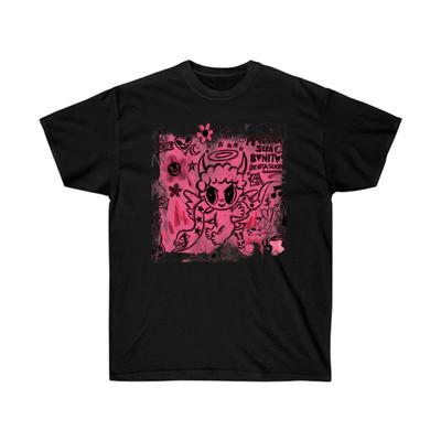 Urban Angel Devil Graffiti T-Shirt – Black Streetwear Tee, Edgy Cartoon Art