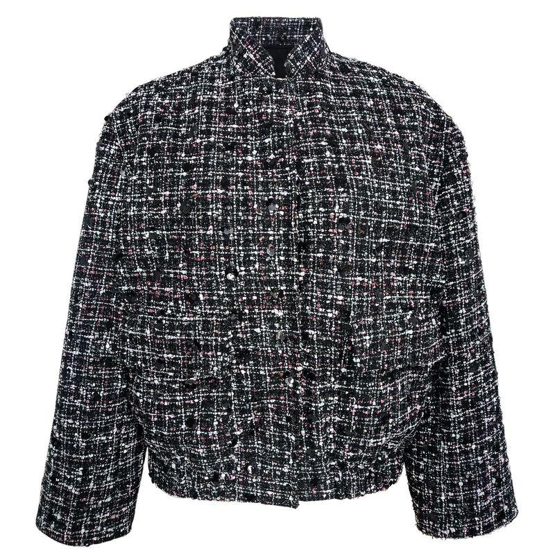 

Sparkling Glitter Jacket Stand Collar Street Sequin Embroidered Shiny Crystal Outwear Nightclub Women s Clothing Black L
