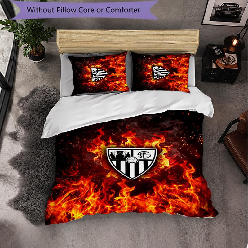 Biancheria da letto a tema Sevilla FC Set 3 Pezzi Copripiumino Biancheria da letto decorativa per camera da adolescente Decorazione per la casa