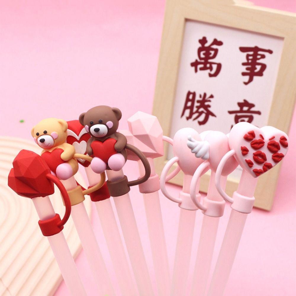 

10mm Hearts Straw Cover Silicone Straw Tip Household Straw Stopper Couple yellow-bear