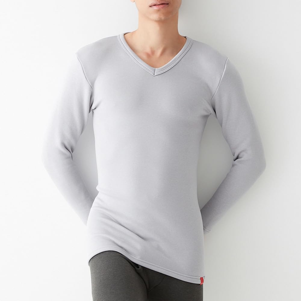 Gunze Hot Magic Extreme Long Inner Light Size M V-Neck Shirt, Men's, Gray, (MH0809N)
