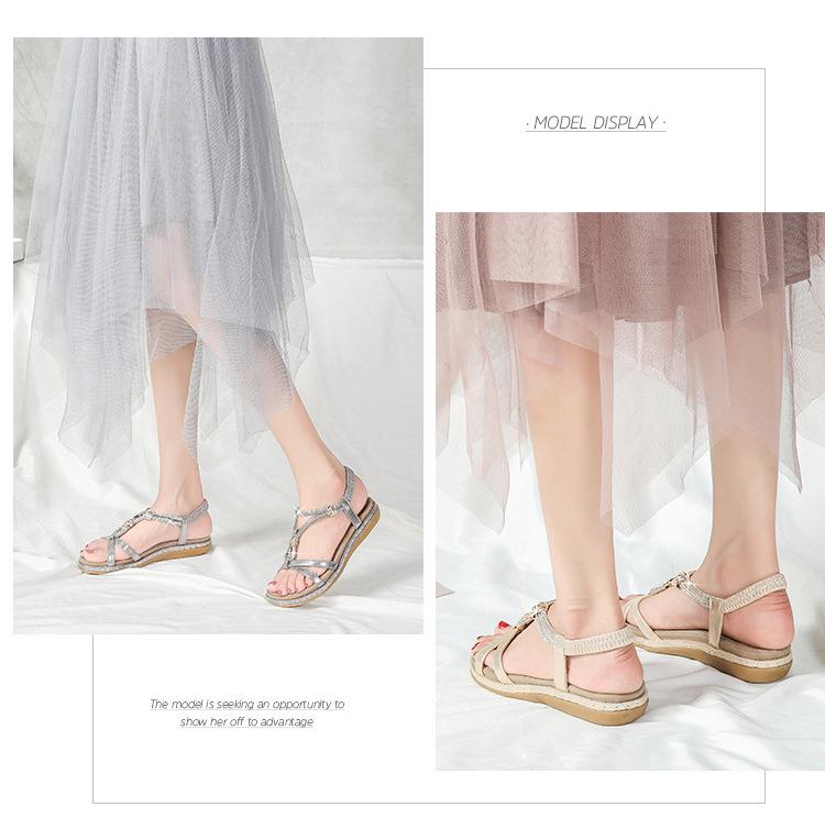 2024 Summer Bohemian Rhinestone Flat Sandals Women's Fashion