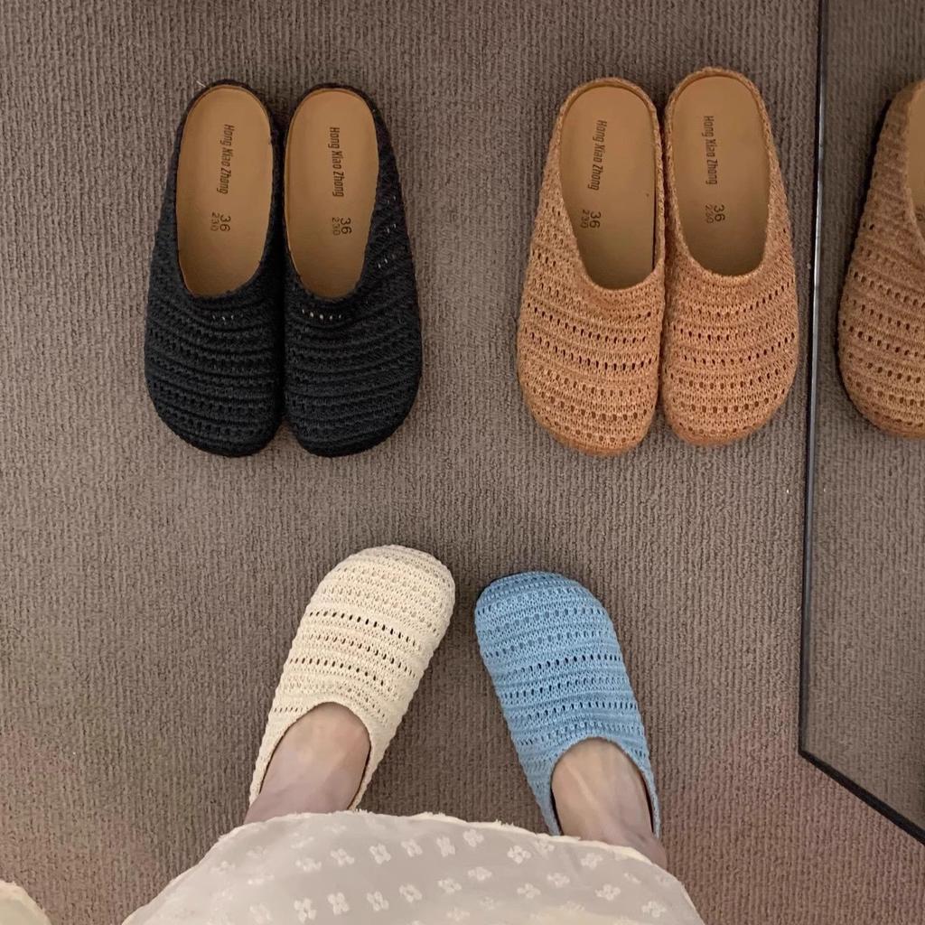 Baotou Drag Women In the Summer of 2025 New Breathable Flat Bottom Fashionable Versatile Comfortable Lazy Soft Bottom One Pedal Women's Shoes