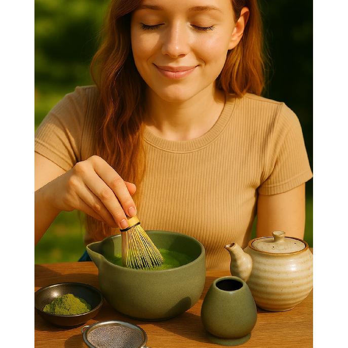 20OZ Matcha Whisk Set - 5PCS Japanese Tea Set Includes Matcha Bowl with Spout, Bamboo Whisk with Ceramic Holder, Bamboo Scoop and Sifter, Matcha Kit