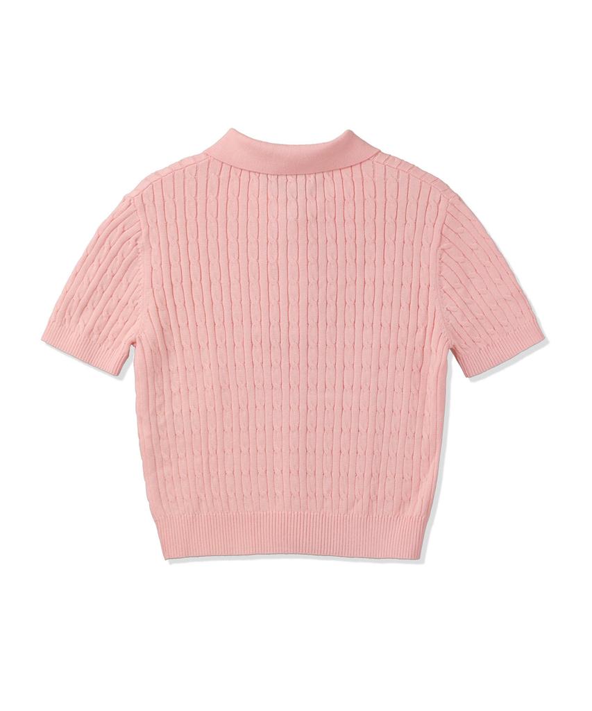 WACKY WILLY Women'S Lily Wappen Cable Collar Short Sleeve Knit Pink