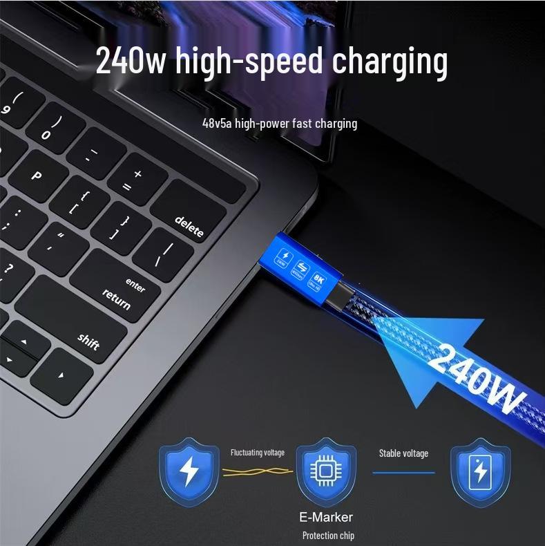 USB4 Thunderbolt 4 Cable: 40Gbps Transfer, 240W Fast Charge, 8K60Hz Display Support, Type-C