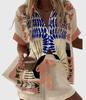 Linglong hemp European and American personality bright digital printing new casual summer top women's suit two-piece set