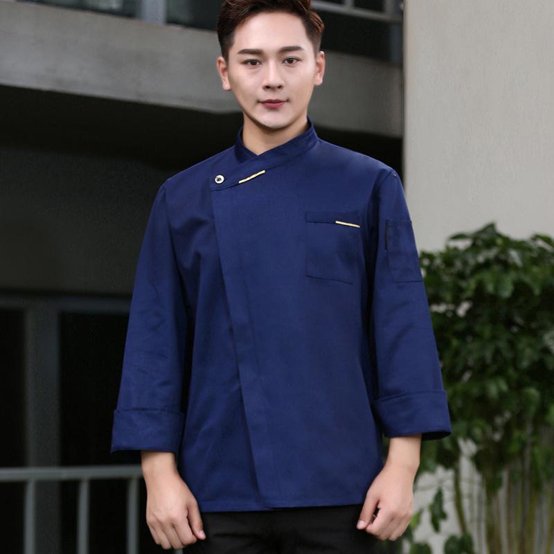 Mens Chef Shirt Work Uniform Cross-Over Collar Chef Coat Kitchen Restaurant Hotel Unisex Cooking Jacket with Pockets Chef Tops