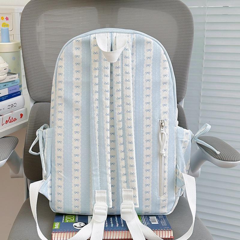 Schoolbag Summer Fresh Peach Light Pink Striped Bow Schoolbag Milk Huhu Sweet Girl Heart Girlfriend Travel Backpack