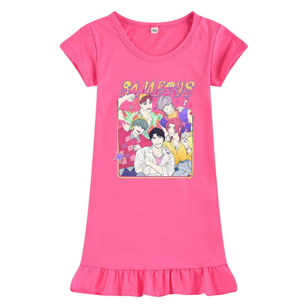 M1227 Kids Girls Sajaboys Kpop Rumi Zoey Mira Print Short Sleeves Ruffle Dress