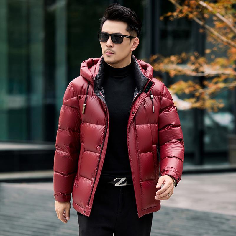 

Men s Shiny Black & Gold Down Jacket with Detachable Hood, Waterproof, Fleece Lined, for Winter M